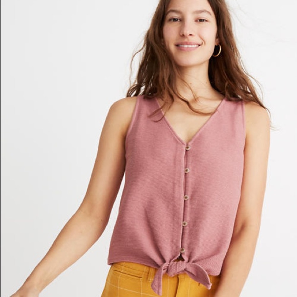 Madewell button-front pink tie tank top